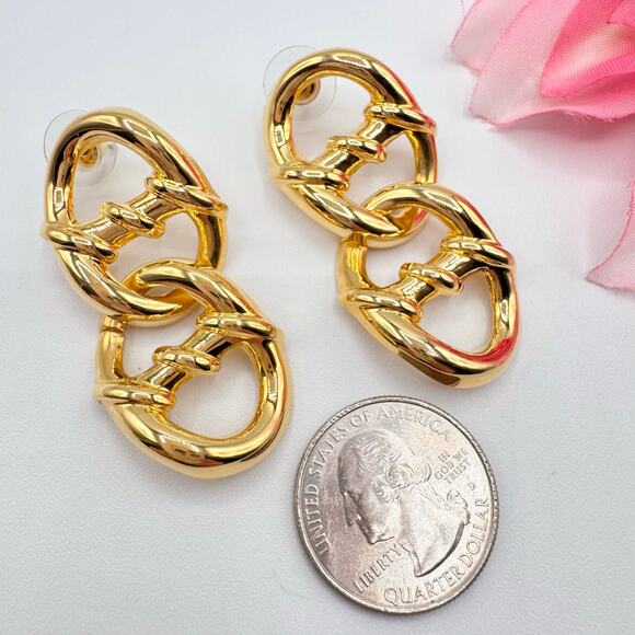 Vintage Big Chunky Chain Link Earrings 80s 90s Preppy Chic Runway Statement - Picture 6 of 9